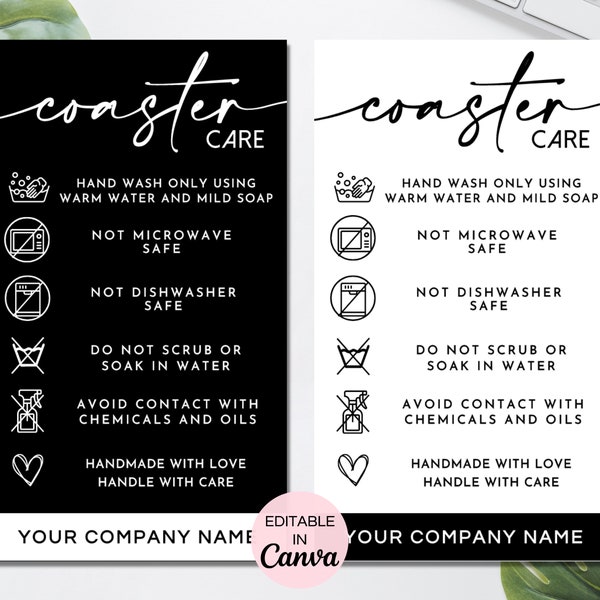 Coaster Care Card Template, Editable Coaster Care Instructions, Printable Cup Holder Care Guide, Coaster Instructions Card Template. TDS-05