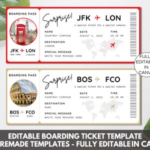 Modèle modifiable de carte d'embarquement, modèle de toile de billet d'avion, billets d'avion imprimables, modèle de toile de carte d'embarquement personnalisée. FT-13