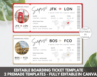 Modèle de carte d'embarquement modifiable, modèle Canva de billet d'avion, billets d'avion imprimables, modèle Canva de carte d'embarquement personnalisé. TD-13