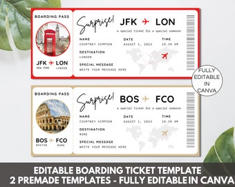 Modèle de carte d'embarquement modifiable, modèle Canva de billet d'avion, billets d'avion imprimables, modèle Canva de carte d'embarquement personnalisé. TD-13