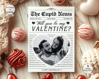 Valentines Day Newspaper Template, Printable Valentine's Cupid Newspapers, Editable Will You Be My Valentine