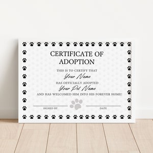 Editable Certificate Of Adoption Template, Printable Pet Adoption Party Certificate Template, Gotcha Day Certificate, Canva Template. TDS-09 image 6