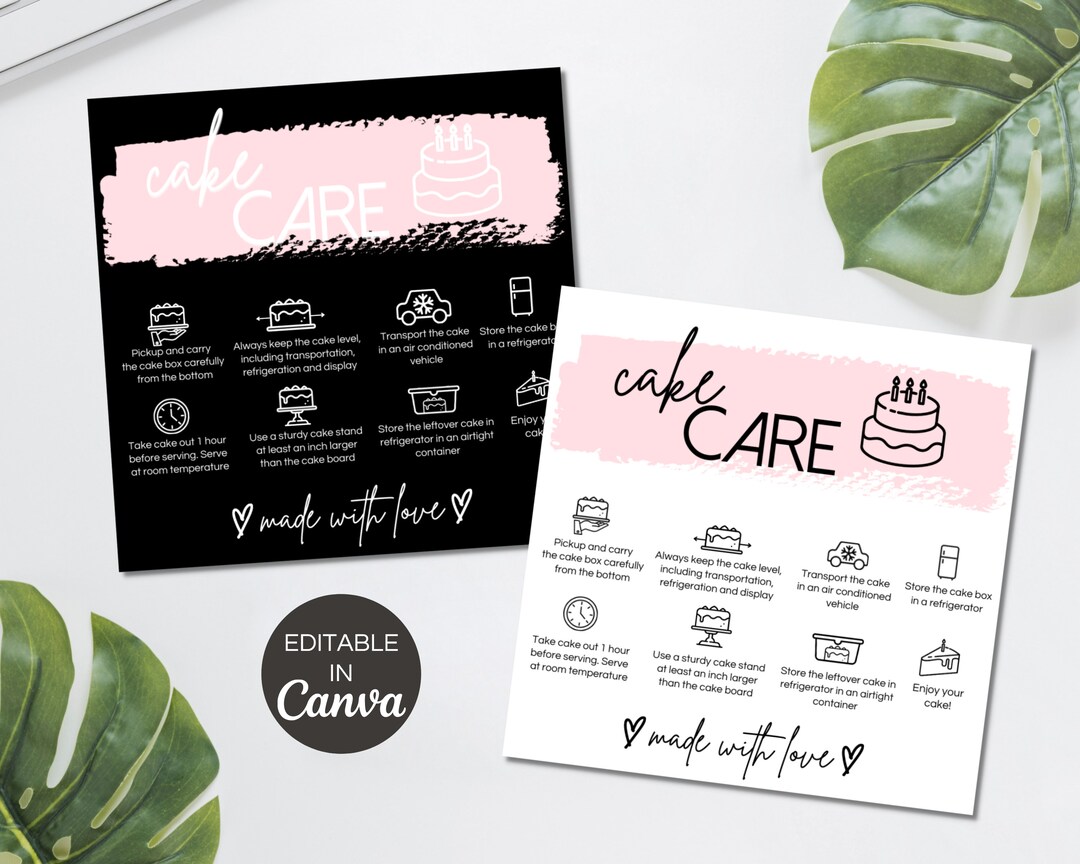 Editable Cake Care Card Canva Template Printable Cake Care - Etsy Canada