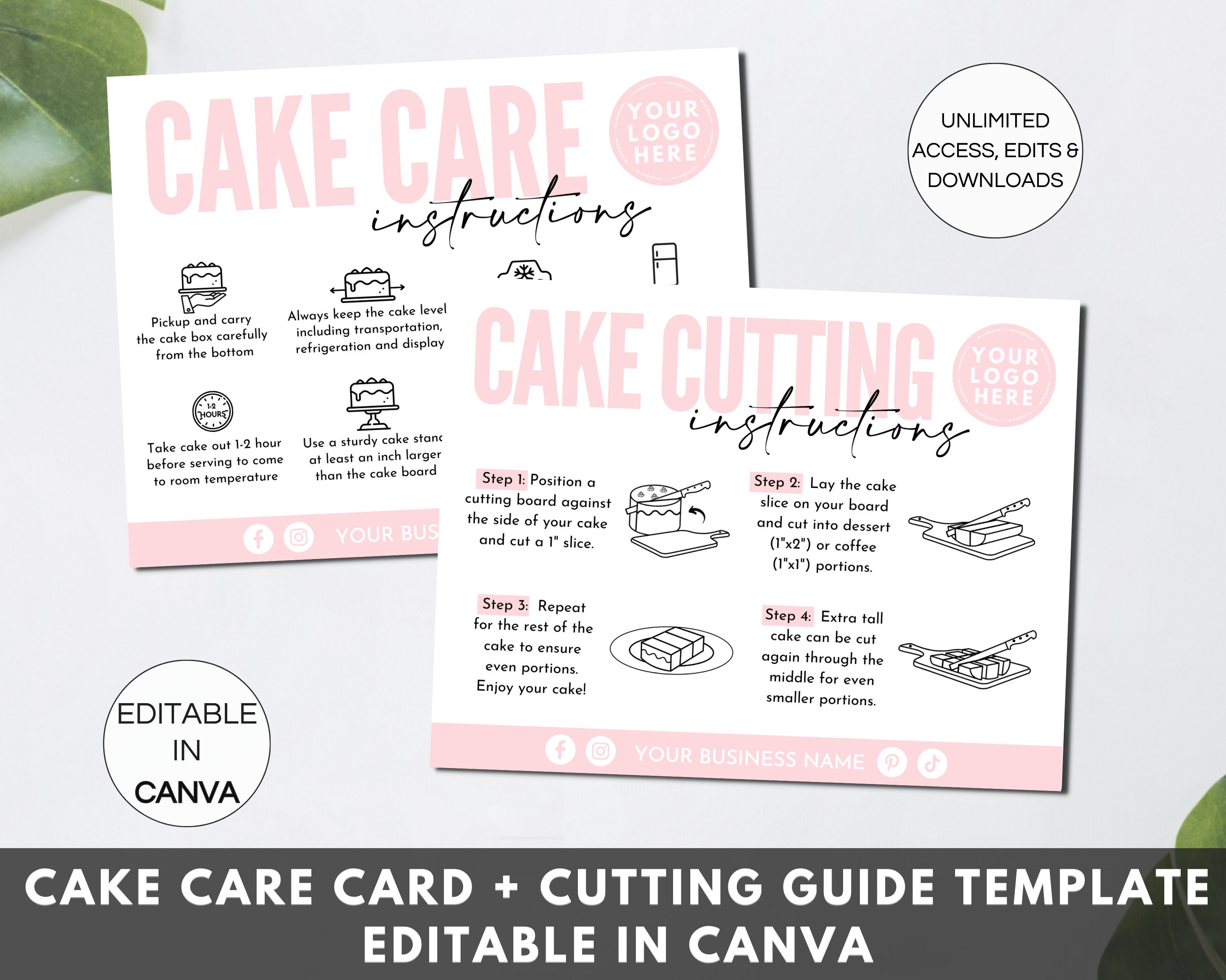 Cake Care Card Canva Template, Editable Cake Cutting Instructions Cards ...