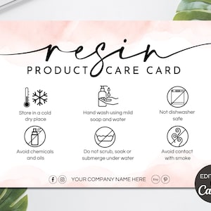 Resin Care Card Editable Template, Printable Resin Instructions Care Card Canva Template, Resin Jewelry Care Guide Canva Template. TDS-05