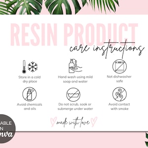 Resin Care Card Canva Template, Editable Resin Product Care Instructions, Printable Resin Jewelry Care Guide Canva Template. TDS-05
