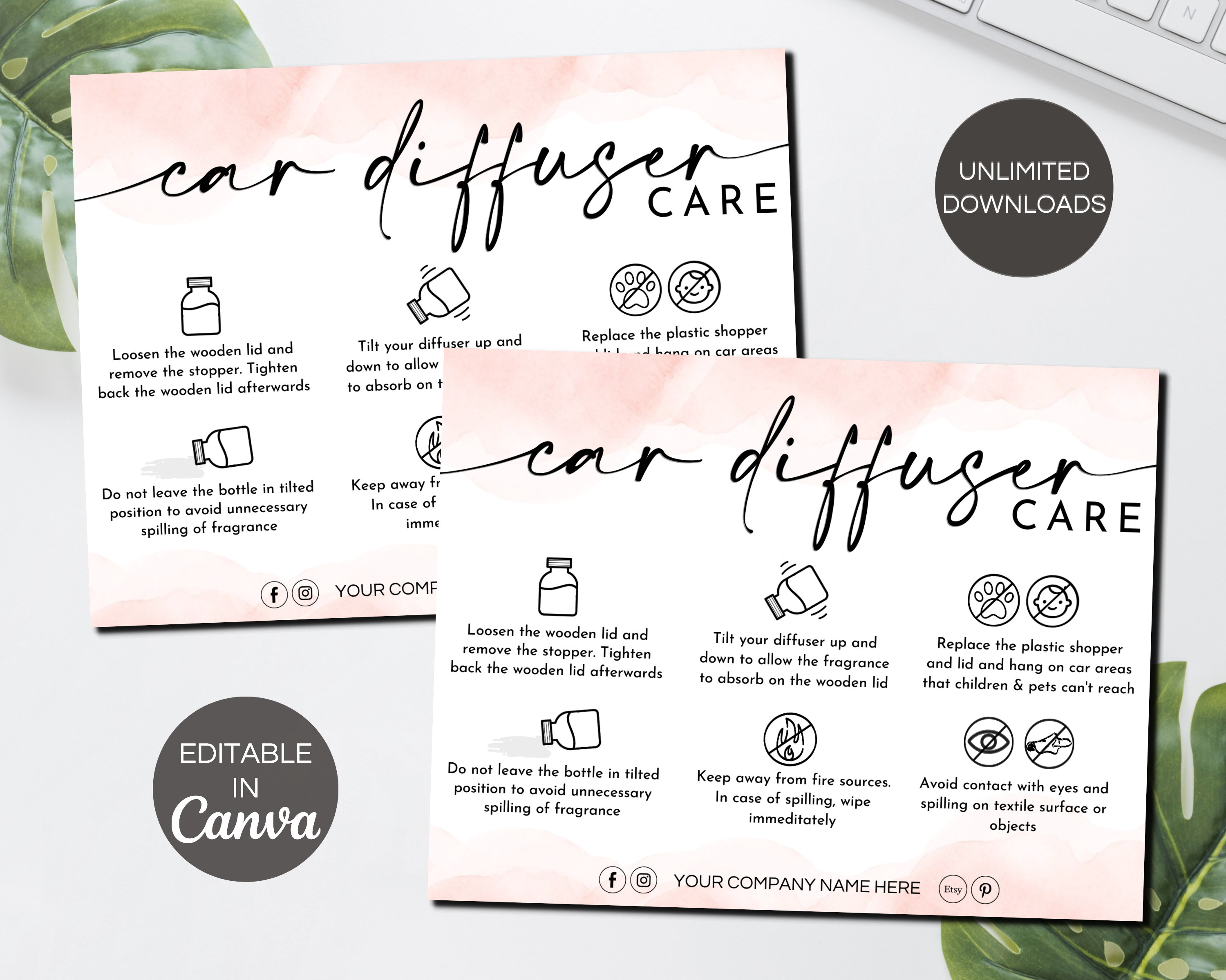 Car Diffuser Care Card, Printable Oil Diffuser Instructions Cards ...