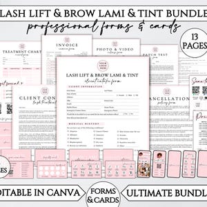 Klantformulieren wimperlifting, bewerkbare formulieren wenkbrauwlaminering, nazorgkaarten wimperlift tint, sjabloon sjabloon schoonheidssalon, formulieren wimpertherapeut