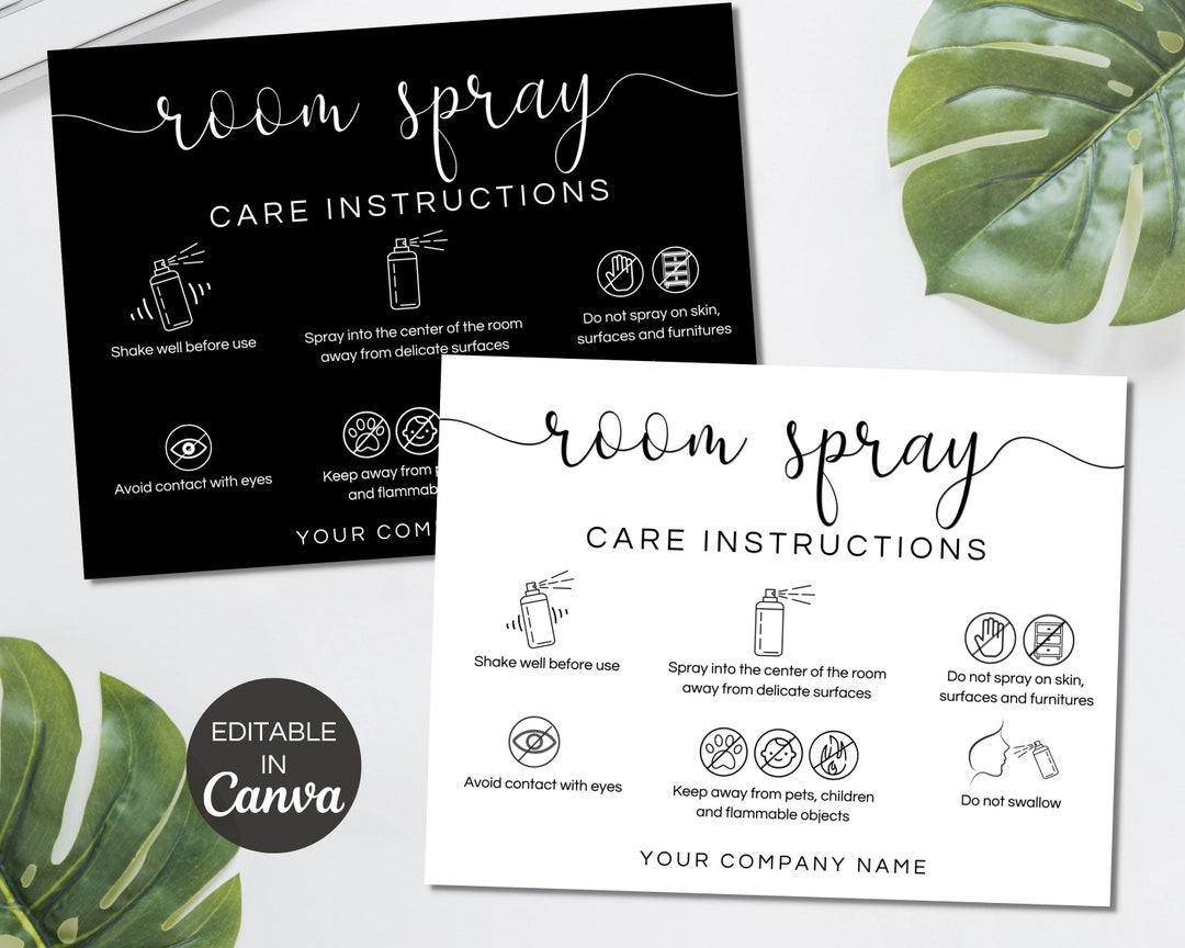 Room Spray Care Card Template, Editable Room Spray Care Instructions