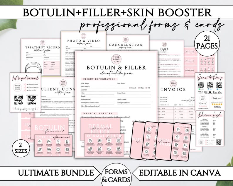 Botulinum Injections Dermal Filler Client Forms Bundle, Editable ...