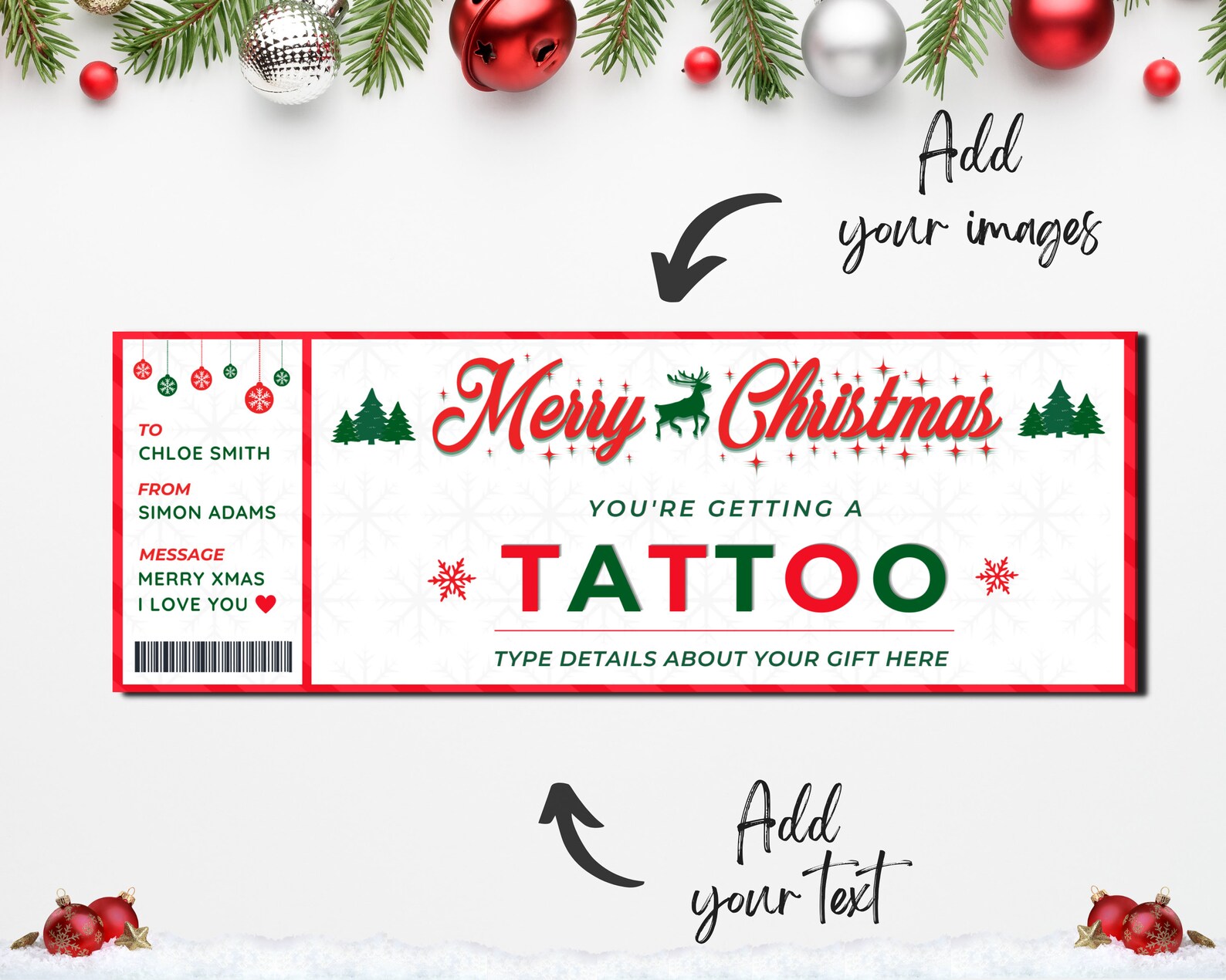 Editable Christmas Tattoo Ticket Tattoo Gift Certificate - Etsy