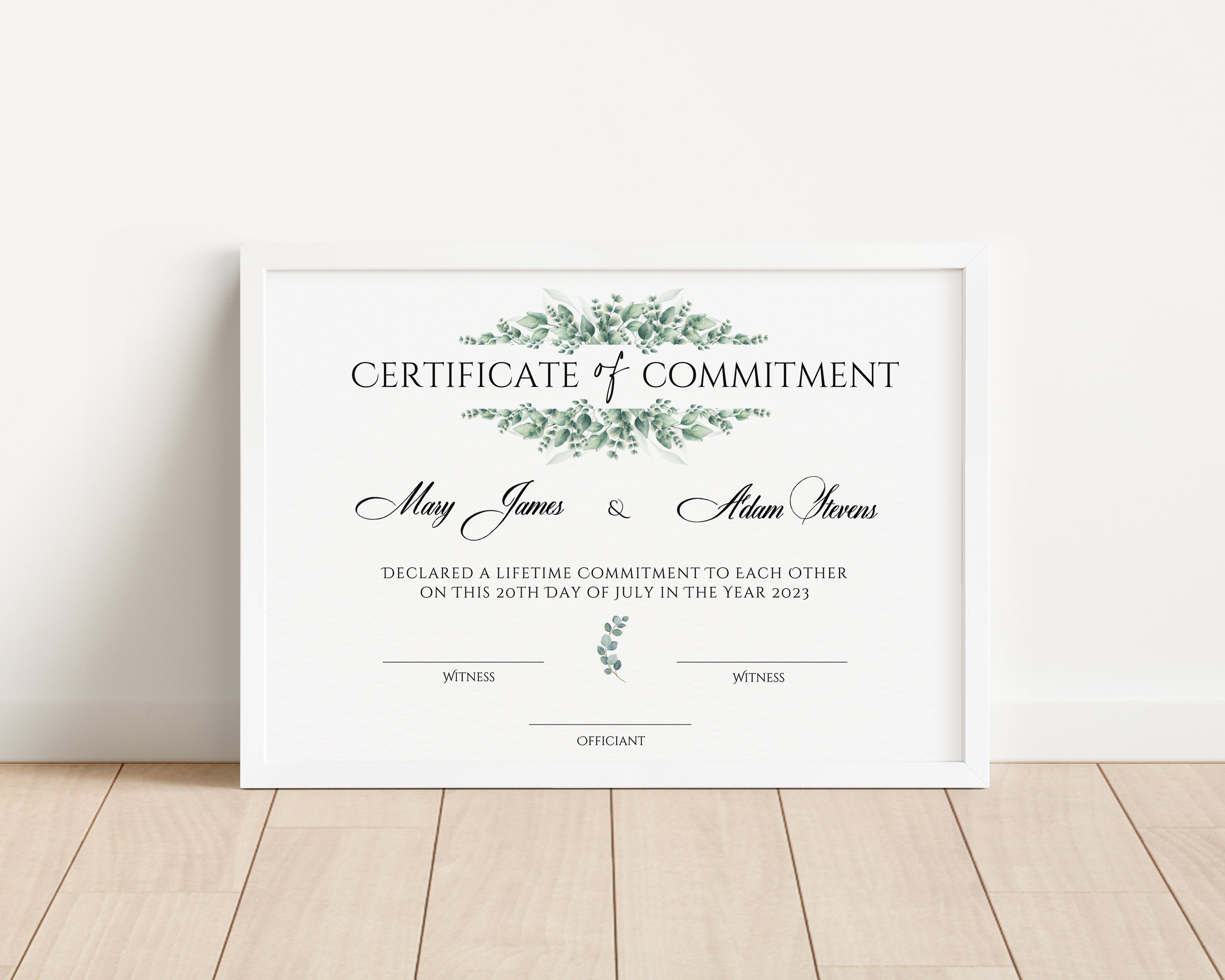 Certificate of Commitment Template, Printable Wedding Commitment ...