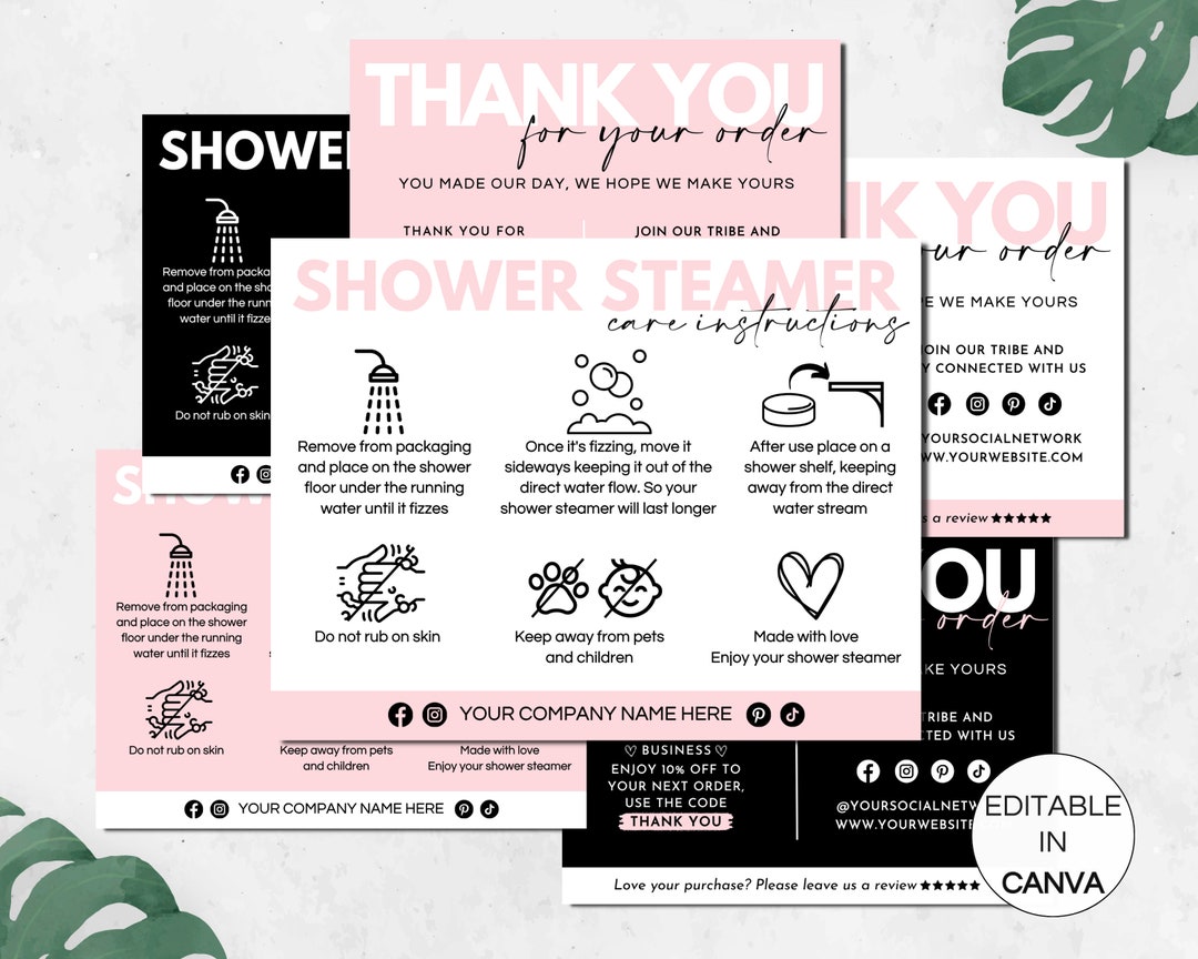 Shower Steamer Care Card Template, Editable Shower Fizzer Care ...