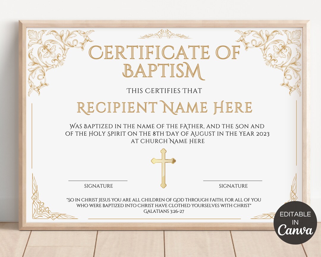 Editable Certificate of Baptism, Printable Baptism Certificate Template ...