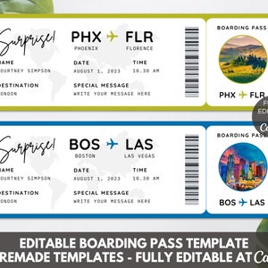 Boarding Pass Template, Editable Boarding Ticket Template, Printable Airline Ticket Suprise Trip, Custom Boarding Pass Canva Template.TDS-13
