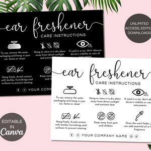 Editable Car Freshie Care Card Template, Printable Car Freshener Care Guide, Air Freshener Small Business Canva Template Care Cards. TDS-05