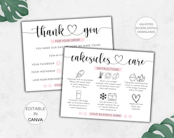 Cakesicles Care Card, druckbare Kuchen-Lutscher Anleitungskarten, bearbeitbare Canva-Vorlage