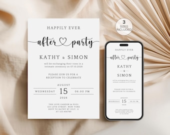 Faire-part de réception, invitation à une fête pour toujours, modèle de faire-part de fuite minimaliste, invitation à une réception modifiable