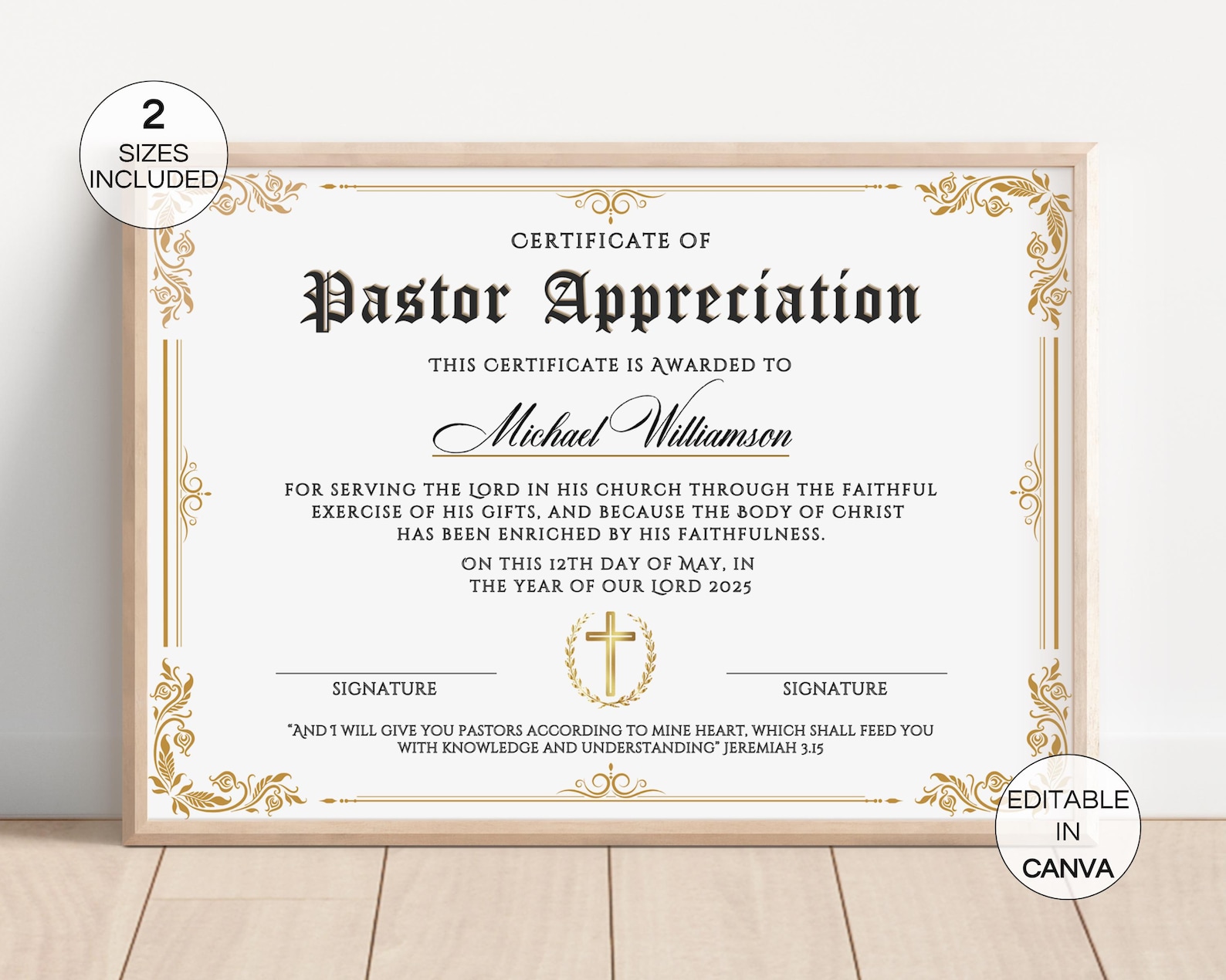 Pastor Appreciation Certificate, Editable Pastor Certificate of ...
