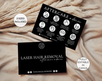 Laser Hair Removal Aftercare Card, Editable Hair Removal After Care Instructions, Printable IPL Treatment Care Card Canva Template. TDS-05