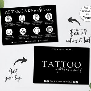 Editable Tattoo Aftercare Card Template, Printable Tattoo Care Card ...