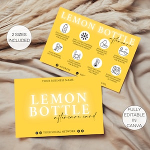 Cartes modifiables d'entretien pour bouteille de citron, cartes de soins imprimables de dissolution de graisse de bouteille de citron, modèle d'esthéticienne canva bouteille de citron. FT-05