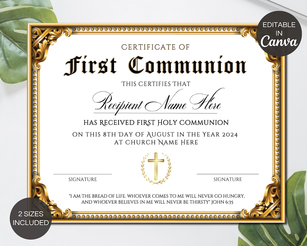 Plantilla de certificado de primera comunión, certificado de primera