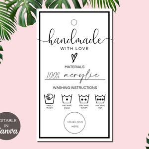 Aangepaste kledinglabels, bewerkbare sjabloon voor hanglabels, wasinstructies shirt, onderhoudscanvasjabloon, onderhoudskaart shirt, aangepaste hanglabel. TDS-05