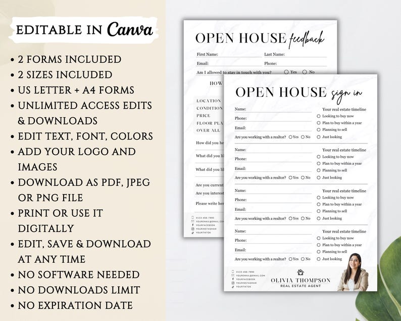 Editable Open House Sign in and Feedback Form Bundle, Printable Realtor ...