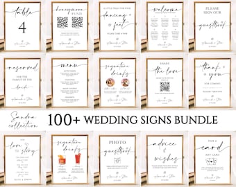 Minimalist Wedding Sign Bundle, Modern Wedding Signage Bundle, Editable Wedding Signs Canva Template, +100 Wedding Reception Signs Set