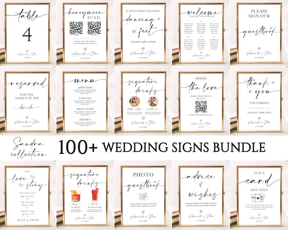 Minimalist Wedding Sign Bundle, Modern Wedding Signage Bundle, Editable Wedding Signs Canva Template, +100 Wedding Reception Signs Set