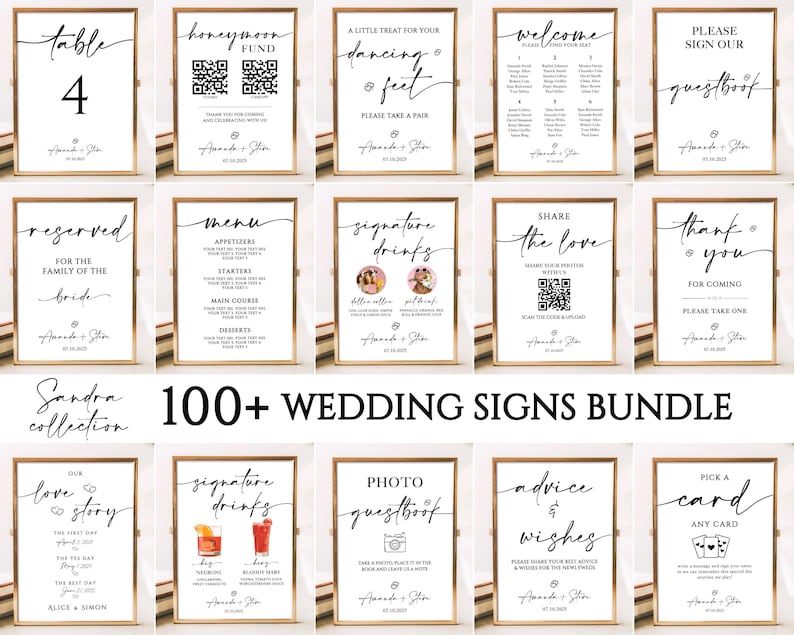 Minimalist Wedding Sign Bundle, Modern Wedding Signage Bundle, Editable Wedding Signs Canva Template, +100 Wedding Reception Signs Set image 1