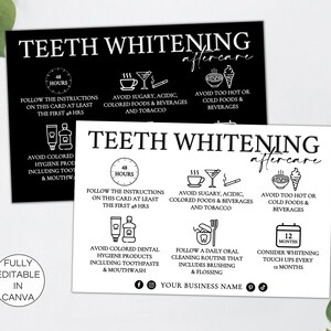 Teeth Whitening Aftercare Card, Editable Teeth Whitening Care Instructions, Printable Teeth Treatment Post Care Guide Canva Template. TDS-05