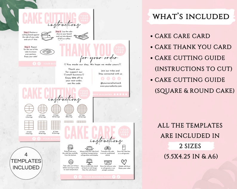 Cake Care Cards Bundle, Editable Cake Cutting Guide Cards, Printable Cake Business Thank You, Cake Business Packaging Canva Template. TDS-05 image 2