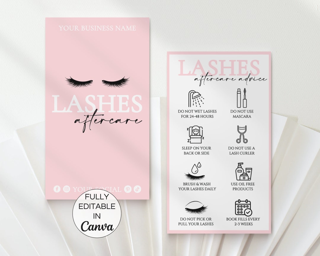 Editable Lash Aftercare Card Template Printable Lash Business - Etsy