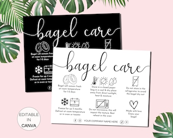 Bagel Care Card Template, Editable Bagel Care Instructions, Printable Bread Roll Care Guide, Bakery Care Cards Canva Template. TDS-05