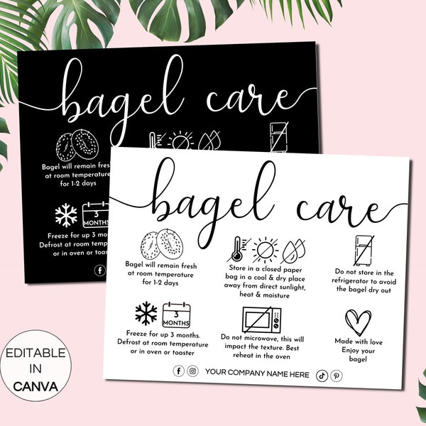 Bagel Care Card Template, Editable Bagel Care Instructions, Printable Bread Roll Care Guide, Bakery Care Cards Canva Template. TDS-05