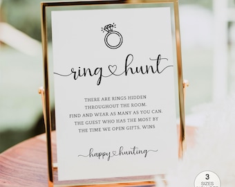 Ring Hunt Game Sign, Search for Rings Game, Wedding Bachelorette Hens Party Bridal Shower Games, 3 Sizes Included