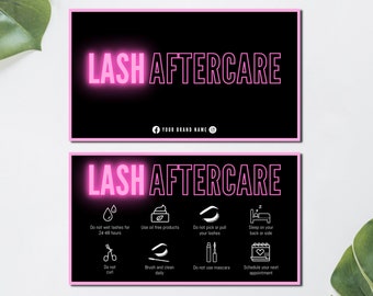 Lash Aftercare Card Editable Template, Printable Lash Extensions Care Instructions, Eyelash Care Cards Canva Template. TDS-05
