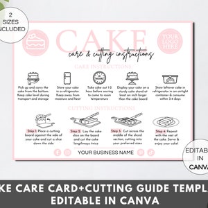 Modèle de toile pour carte d'entretien de gâteau, cartes-guides de coupe de gâteau modifiables, cartes d'insertion professionnelles pour gâteau imprimables, encart d'emballage de commande de gâteau. FT-05