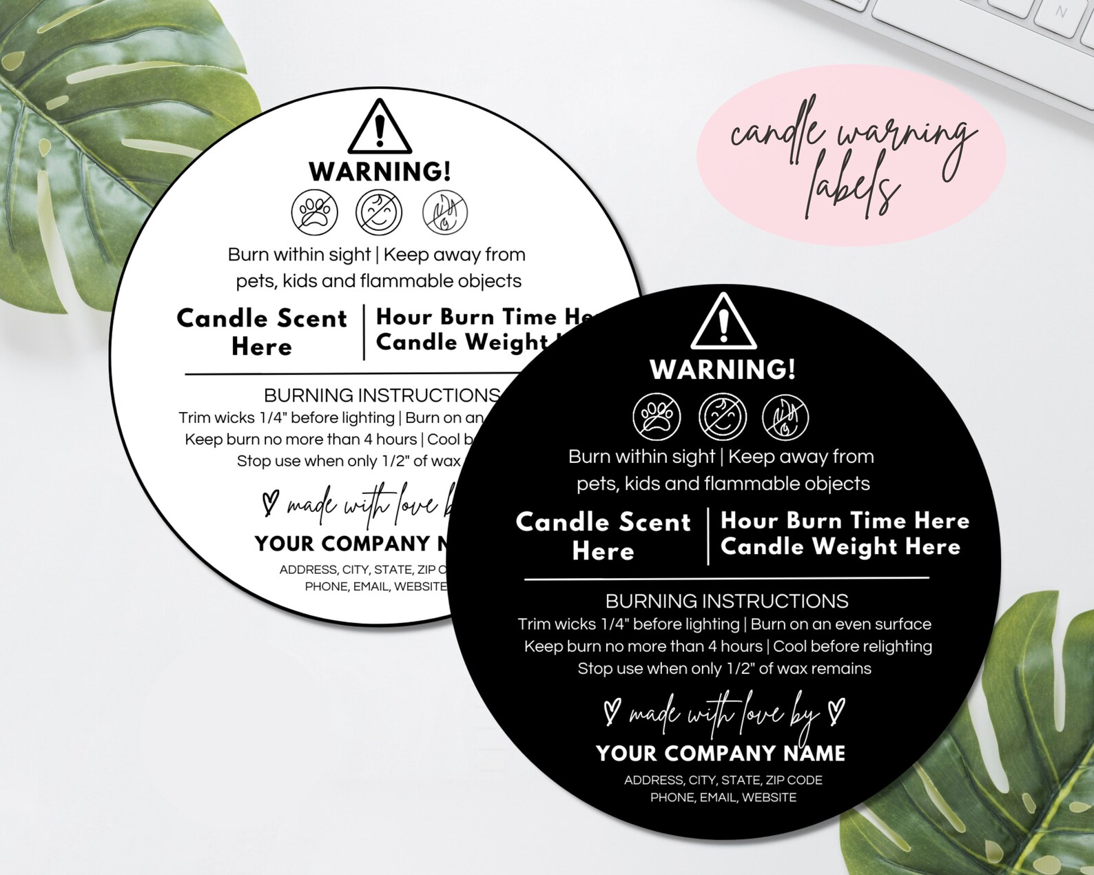 Candle Warning Label Canva Template, Editable Candle Safety Stickers, 3 ...