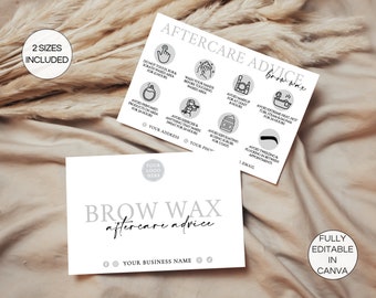 Brow Wax Aftercare Cards, Editable Eyebrow Wax Care Instructions, Printable Brow Wax Care Card, Beauty Salon Esthetician Template. TDS-05