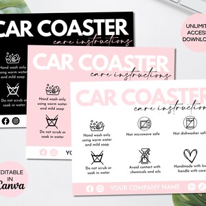 Cartão de cuidados para porta-copos de carro, modelo de guia de cuidados para porta-copos para impressão, modelo de Canva para cuidados com porta-copos de sublimação editável, pacote de porta-copos. TDS-05