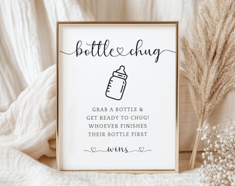 Bottle Chug Sign Game, Minimalist Baby Shower Games, 3 Sizes, Digital Download