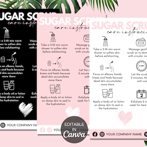 Editable Sugar Scrub Care Card Template, Printable Body Scrub Care Guide, Exfoliating Butter Application Customer Instructions. TDS-05