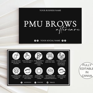 PMU Brows Aftercare Card, bewerkbare wenkbrauwlaminering nazorgkaart, afdrukbare permanente make-up zorgkaart, schoonheidsspecialiste sjabloon.TDS-05