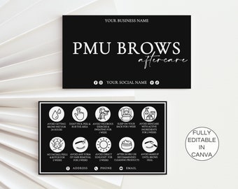 PMU Brows Aftercare Card, Editable Brow Lamination After Care Card, Printable Permanent Makeup Care Card, Beauty Esthetician Template.TDS-05