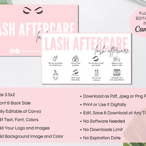 Lash Aftercare Card Canva Template, Editable Aftercare Lash Card