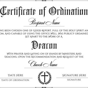 Deacon Ordination Certificate Template, Printable Certificate of ...