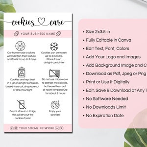 Cookie Care Card Template Canva Editable Cookie Package Care - Etsy